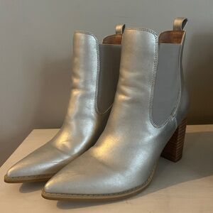 Metallic Silver Pointed Toe Women's Ankle Boots